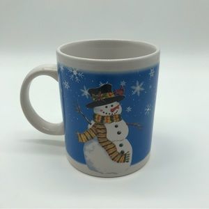Vintage Trisa Snowman Christmas Blue White Coffee Mug Cup Dishware Holiday